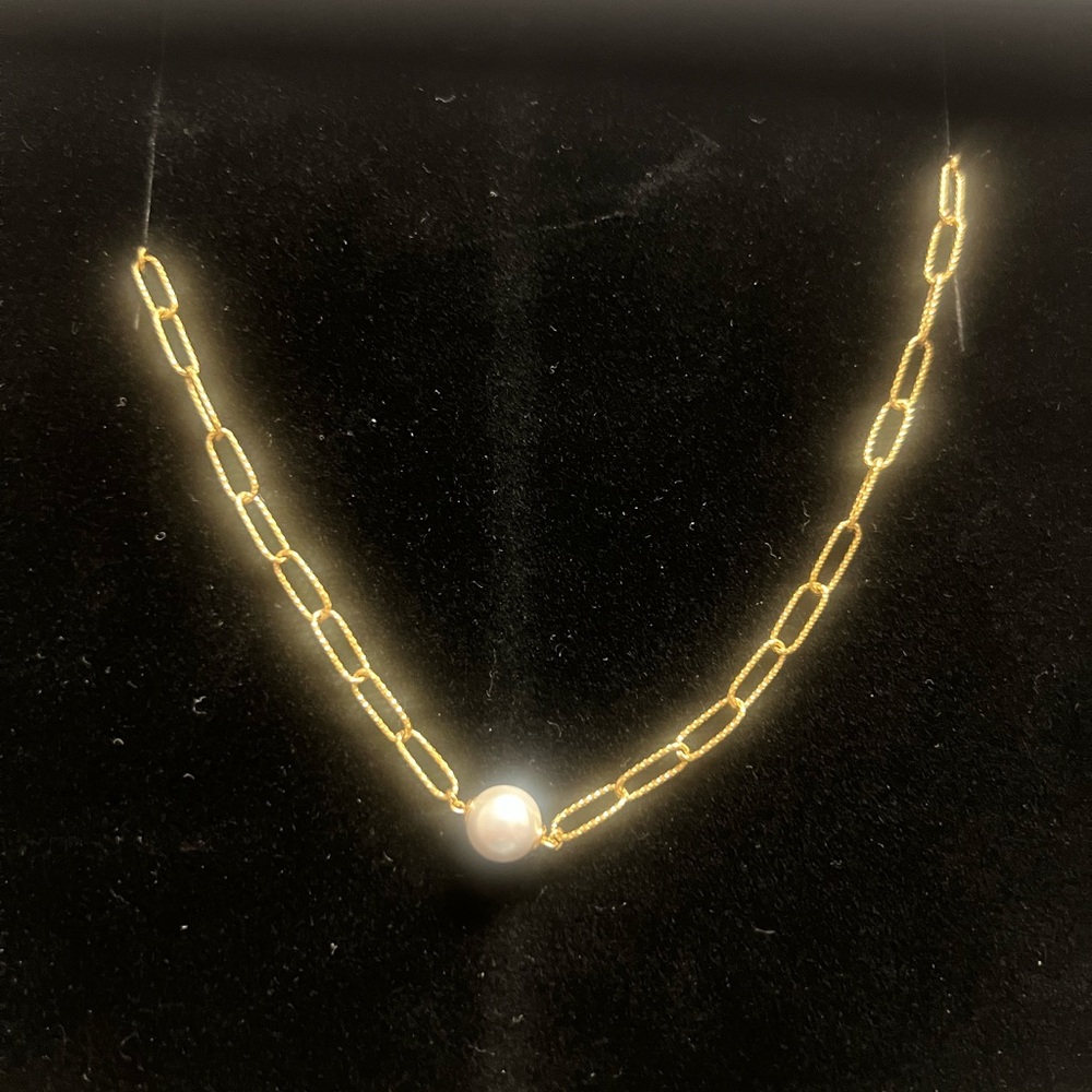 18k Over Sterling Chain Necklace with Pearl